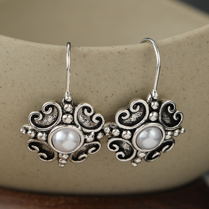 Vintage Long Ear Hooks with Auspicious Cloud Scroll Pendants